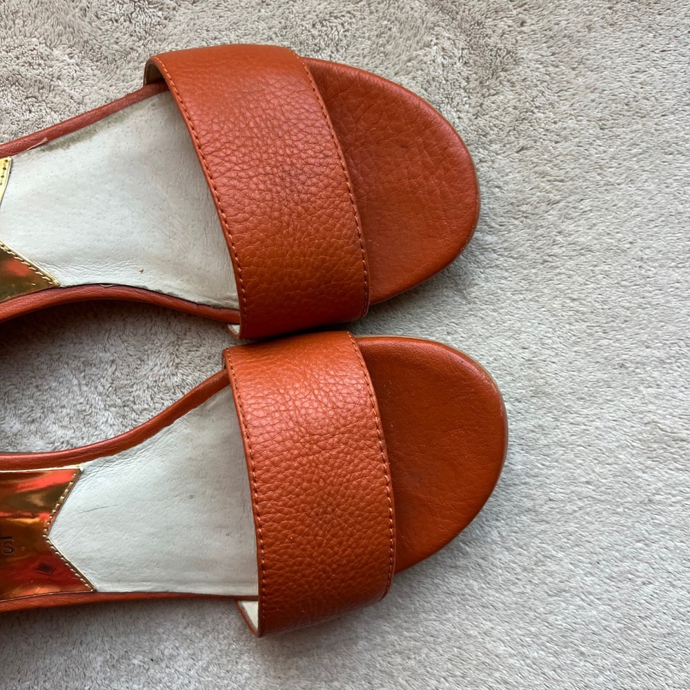 Michael Kors Women 5.5 M Orange Leather Fringe Ankle Wrap Wedge Sandals Boho - Picture 8 of 16